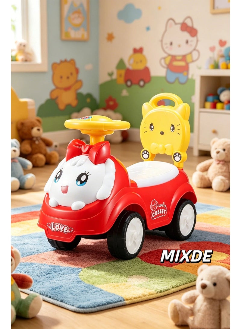 MIXDE Baby Ride-On Car for Kids 1-3 Years , Backrest & Storage Space ，Toddler Toy Car for Boys and Girls, RED,Cute Cartoon Baby Ride On Push Car, Toddler Walker Ride On Toy with Steering Wheel & Backrest, Indoor Outdoor Baby Walking Learning Toy for Nursery Playroom - Image 1