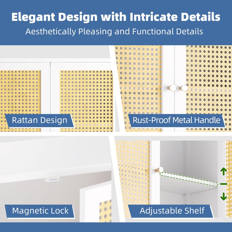 HITNET Bathroom Wall Cabinet, Rattan Medicine Cabinet, Bamboo Hanging Storage Organizer Over The Toilet with Adjustable Shelf for Living Room, Kitchen, Hallway(White) - Image 5