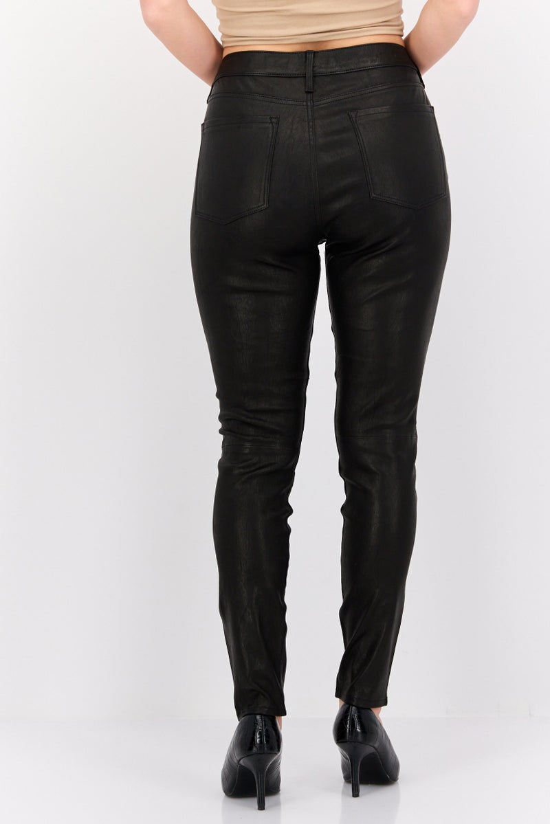 FRAME Women Skinny Fit Faux Leather Straight Pants, Black  - Image 3