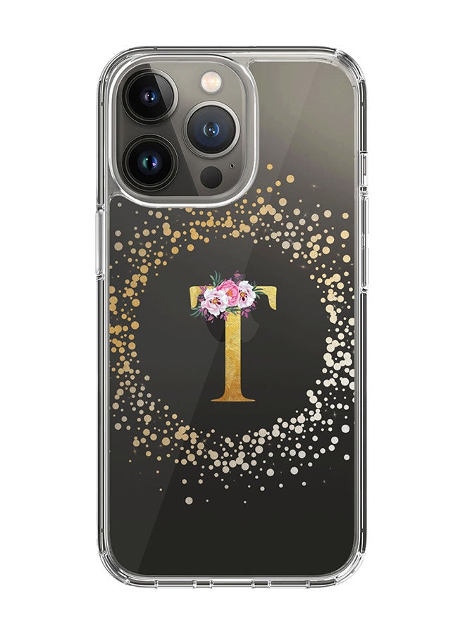 Stylizedd Classic Clear Case For iPhone 14 Pro, Hybrid Soft Case Thin Cover- Custom Monogram Initial Letter Floral Pattern Alphabet - T(Transparent) - Image 1