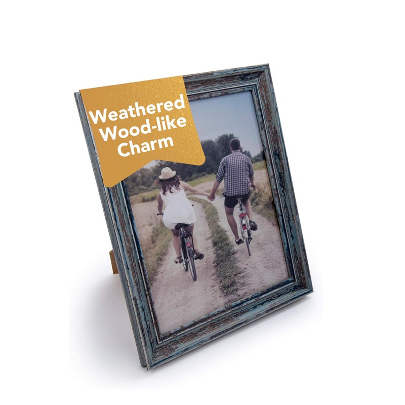 Truu Design Weathered Picture Frame  Distressed Wooden Look for Wall or Tabletop Display  Lightweight Photo Frame with Glass Cover  8"" x 10""  Gray - Image 1