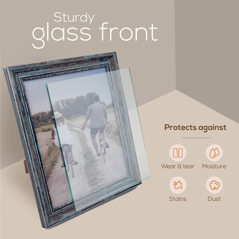 Truu Design Weathered Picture Frame  Distressed Wooden Look for Wall or Tabletop Display  Lightweight Photo Frame with Glass Cover  8"" x 10""  Gray - Image 5