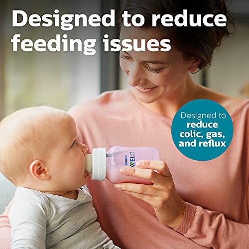 Avent Philips Avent Anti-Colic Baby Bottle with AirFree Vent, 9oz, with Flow 2 Nipples, 1m+, 4pk, Pink, SCY703/14 - Image 2