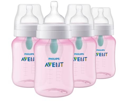 Avent Philips Avent Anti-Colic Baby Bottle with AirFree Vent, 9oz, with Flow 2 Nipples, 1m+, 4pk, Pink, SCY703/14 - Image 1