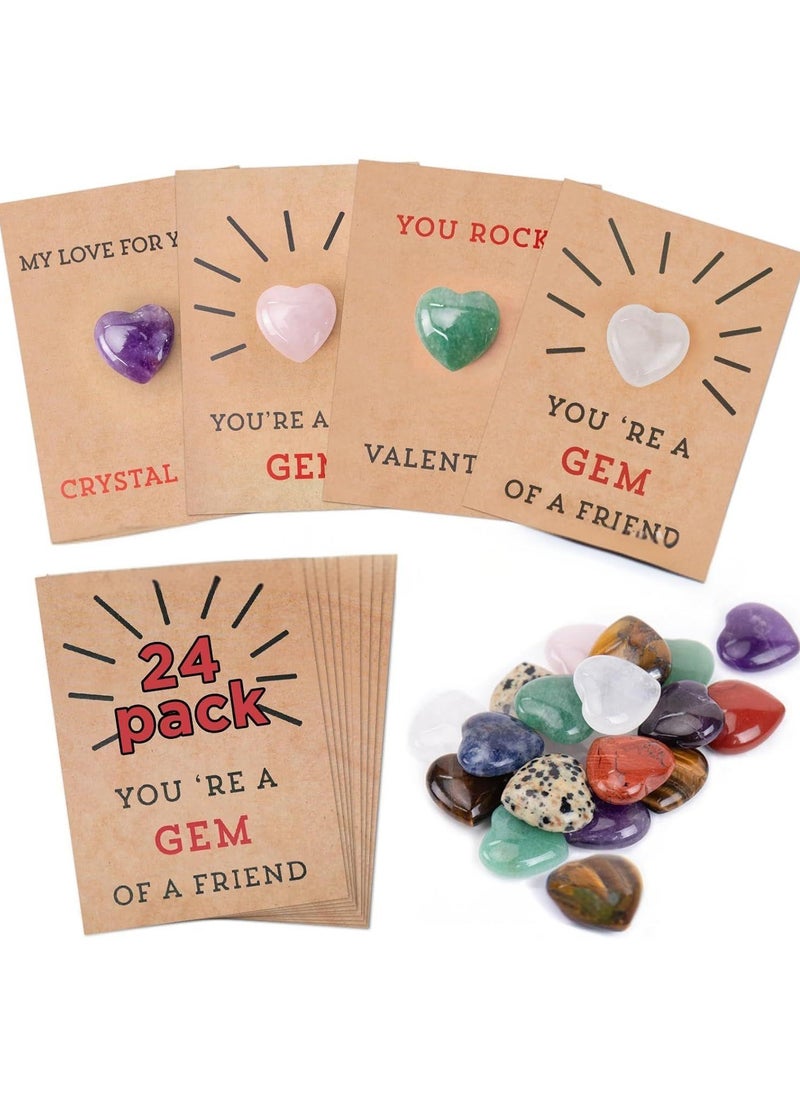 Laravel Valentine Day Gift - 24 Pack of Valentine Cards With Heart-Shape Crystals - Valentine Gift Exchange For Boys Girls Classroom School Party Favor  - Image 1