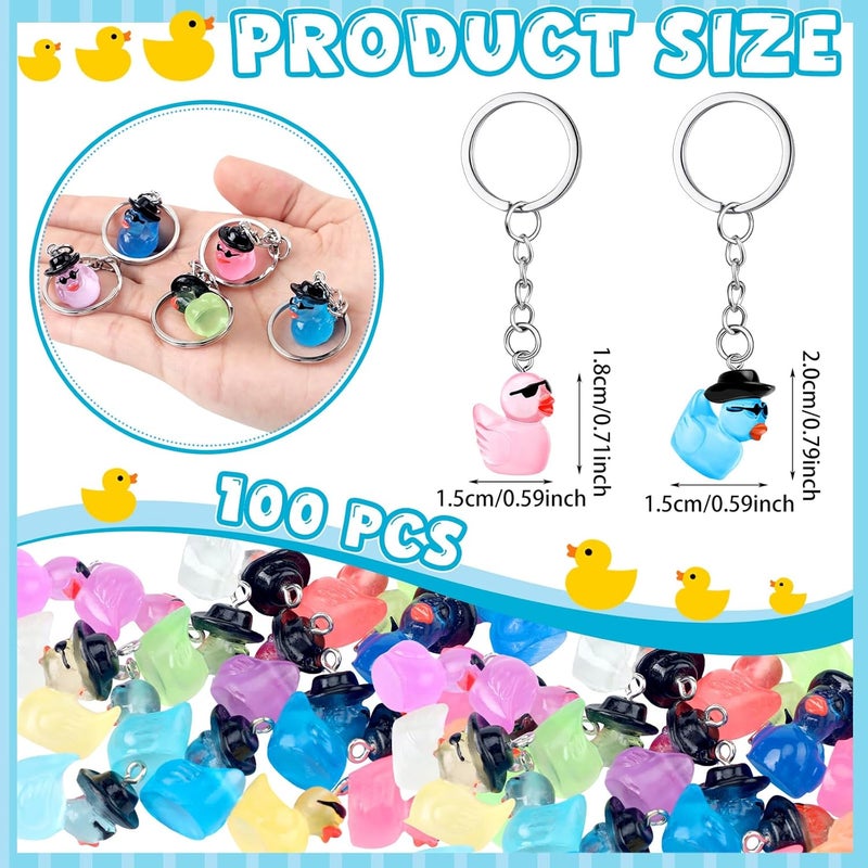 Ecation 100 Pcs Luminous Mini Duck Keychains Glow in The Dark Resin Duck 3D Tiny Key Chains Bulk Small Animal Pendant for Christmas Gifts Birthday Party Favors(Multicolor,Cute) - Image 3