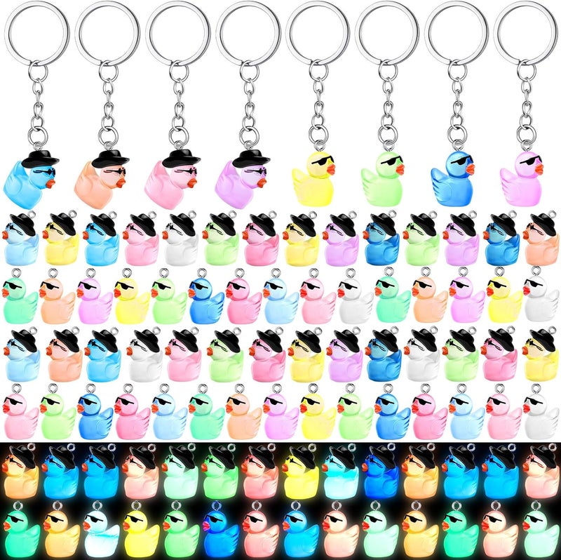 Ecation 100 Pcs Luminous Mini Duck Keychains Glow in The Dark Resin Duck 3D Tiny Key Chains Bulk Small Animal Pendant for Christmas Gifts Birthday Party Favors(Multicolor,Cute) - Image 1