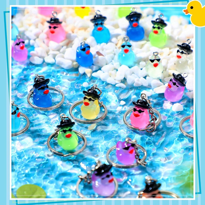 Ecation 100 Pcs Luminous Mini Duck Keychains Glow in The Dark Resin Duck 3D Tiny Key Chains Bulk Small Animal Pendant for Christmas Gifts Birthday Party Favors(Multicolor,Cute) - Image 5