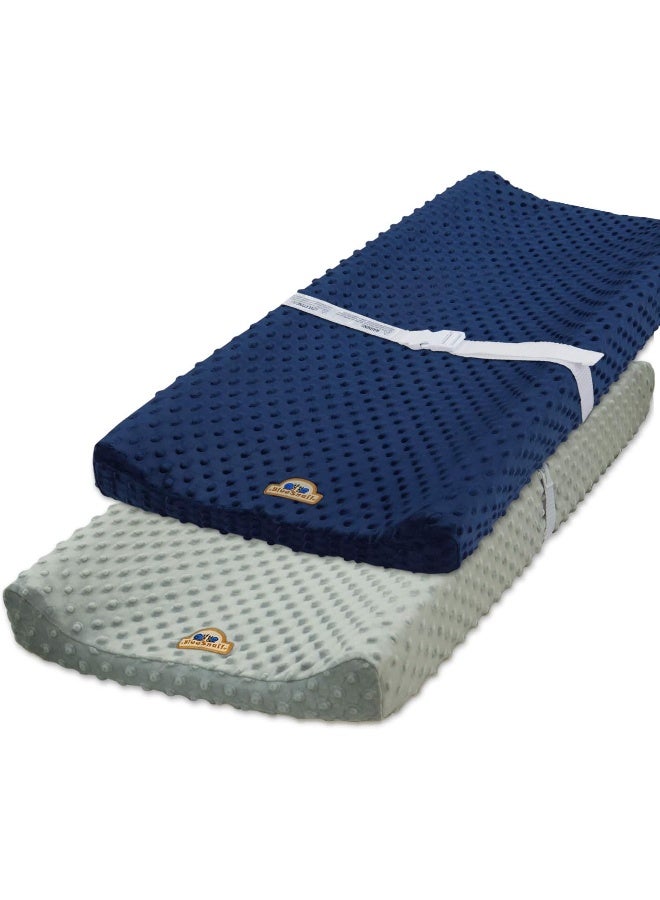 BlueSnail BlueSnail Ultra Soft Minky Dot Changing Pad Cover 2 Pack (Gray+Navy, 2 Pack) - Image 1