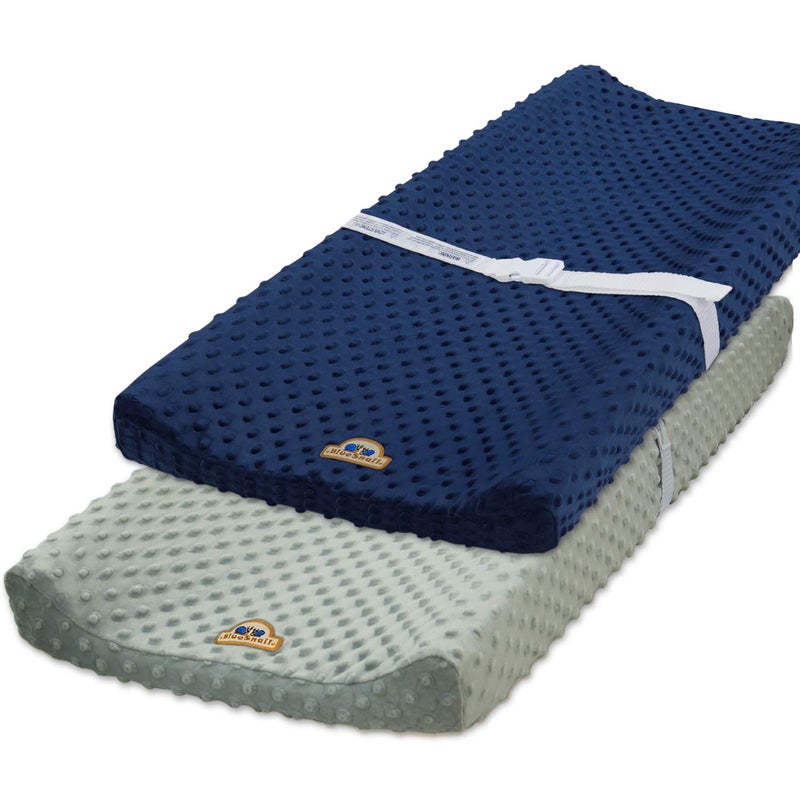 BlueSnail Ultra Soft Minky Dot Changing Pad Cover 2 Pack (Gray+Navy, 2 Pack) - Image 1