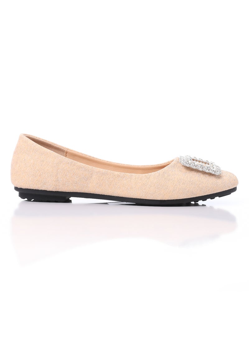 nude Glittery Simple Evening Slip On Flats