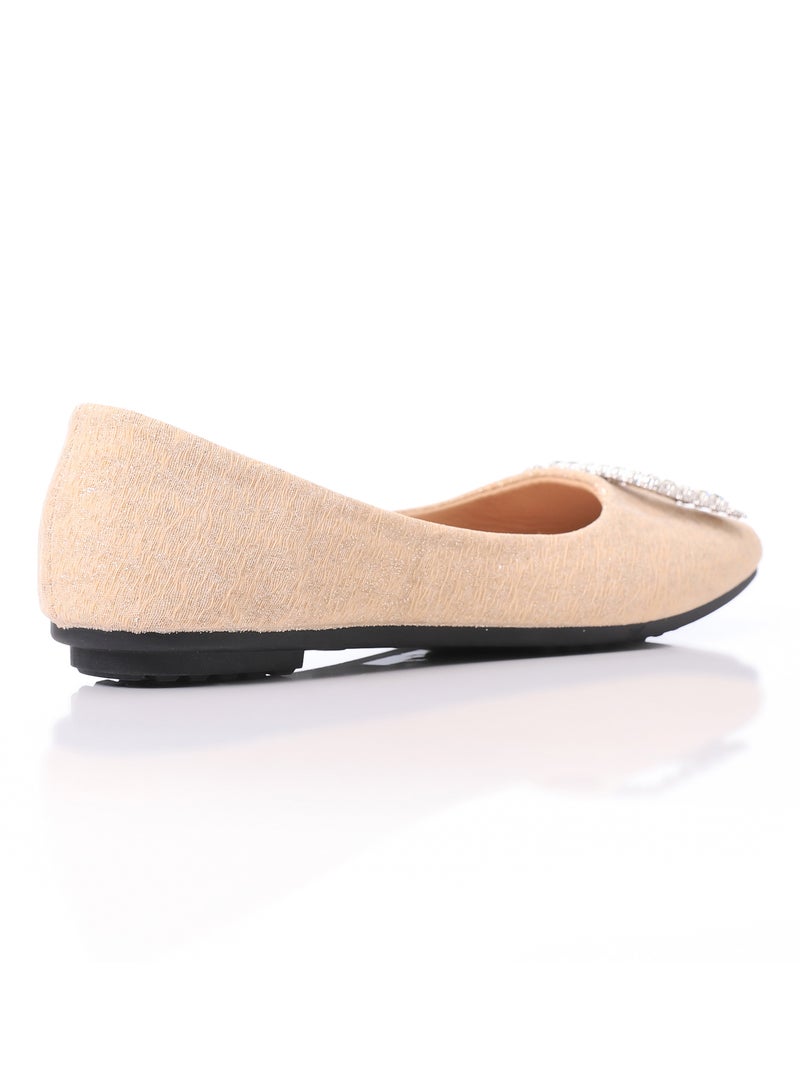 nude Glittery Simple Evening Slip On Flats