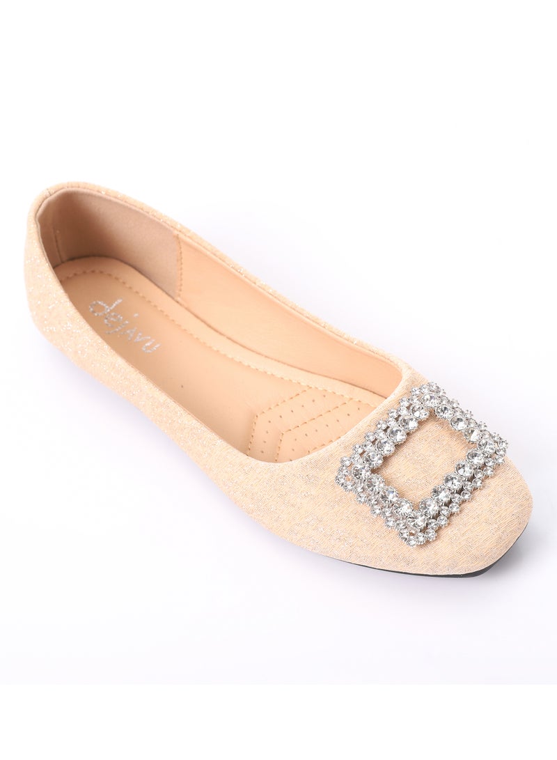 nude Glittery Simple Evening Slip On Flats