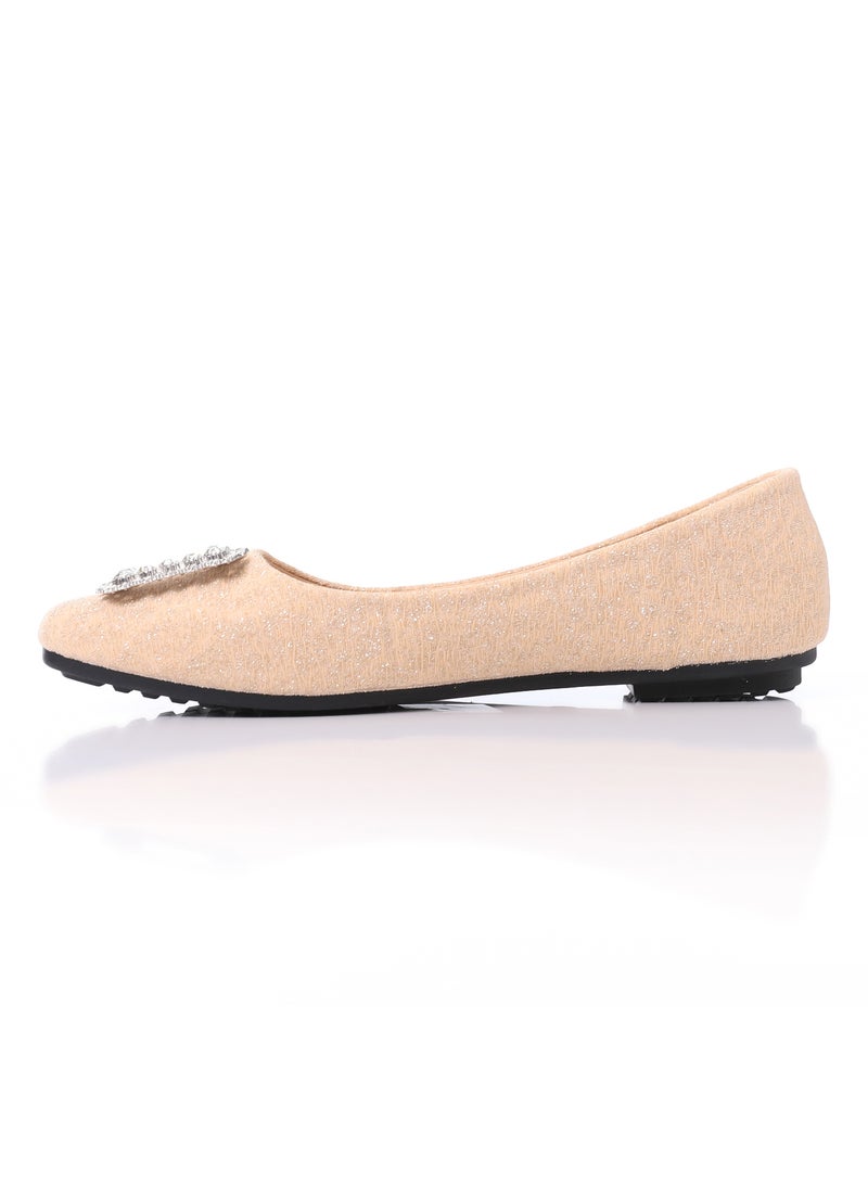 nude Glittery Simple Evening Slip On Flats
