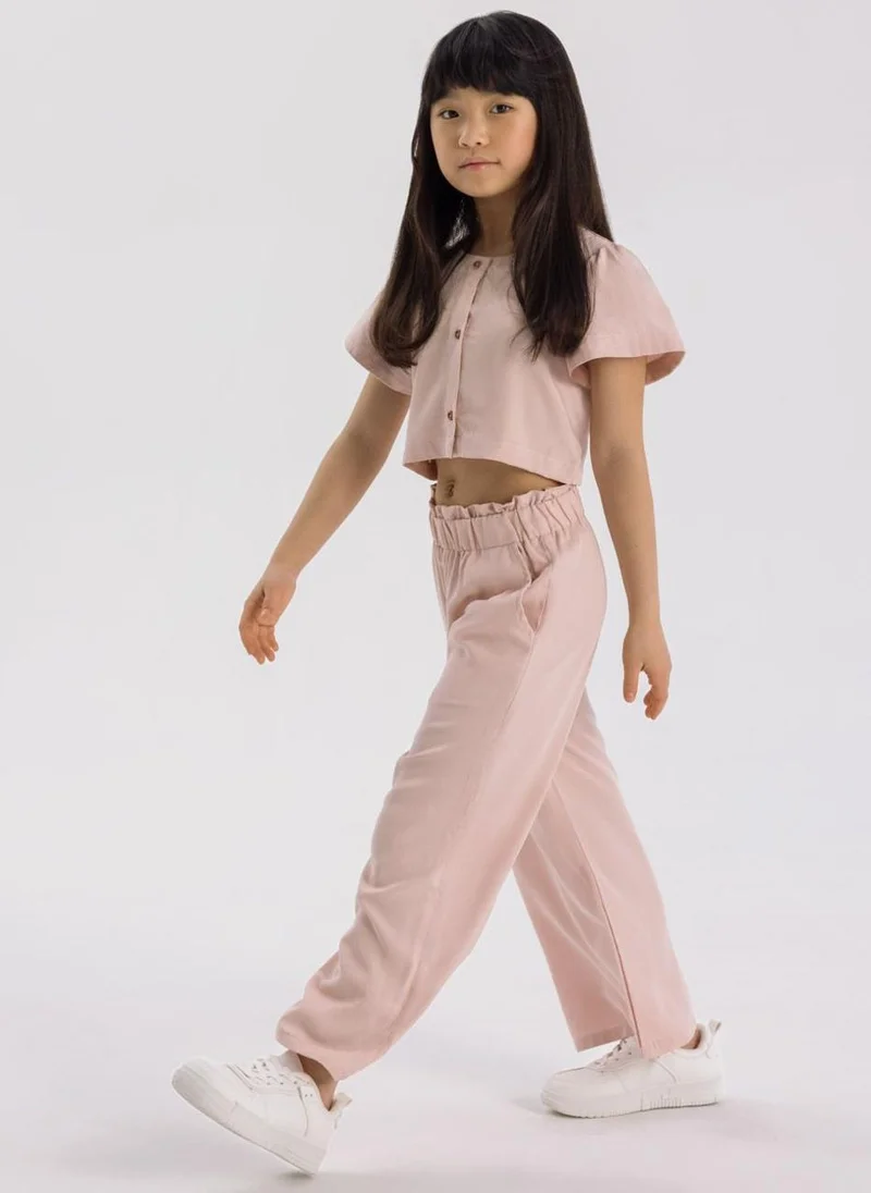 MINOTI Kids Girls Frill Sleeve Top And Wide Leg Trouser Set