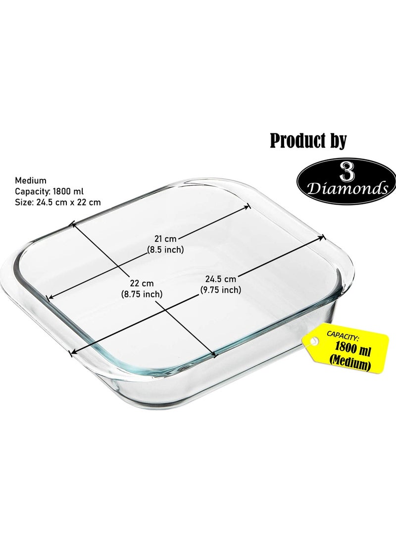 3Diamonds Baking Tray Glass  1600ml (Medium Size) Square, Baking Pan,  Glass Baking Dish, Baking Pans for Lasagna, Leftovers, Cooking, Kitchen, Freezer-to-Oven and Dishwasher  - Image 5