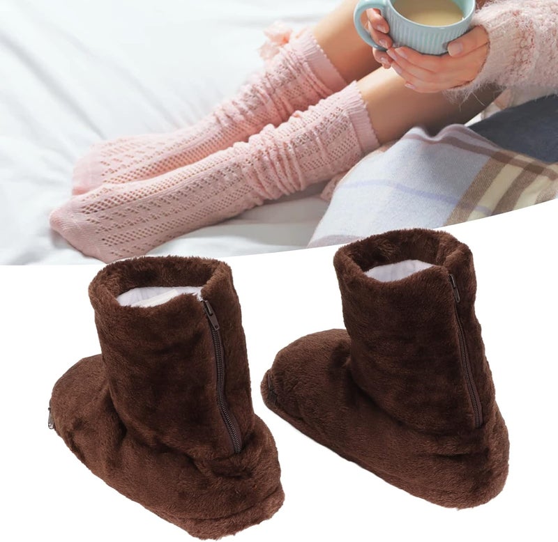 klarako Electric Heating Shoes,USB Heating Slippers Plush Soft Inside Slip Resistance Warm Heated Shoes Keep Warm Washable Heating Shoes Car 3646 (Brown) Brown - Image 2