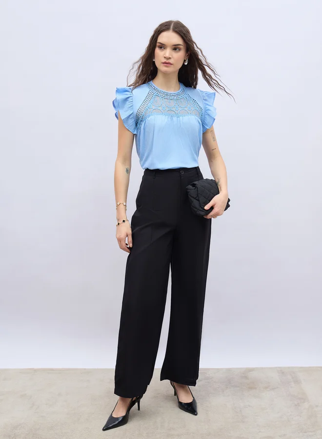 Styli Styli Ruffled Sleeve Lace Detail Regular Fit Top