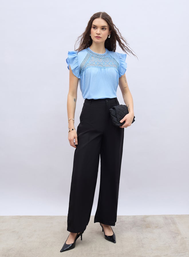 Styli Ruffled Sleeve Lace Detail Regular Fit Top - Image 3