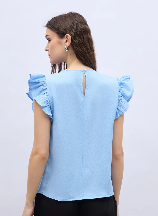 Styli Styli Ruffled Sleeve Lace Detail Regular Fit Top