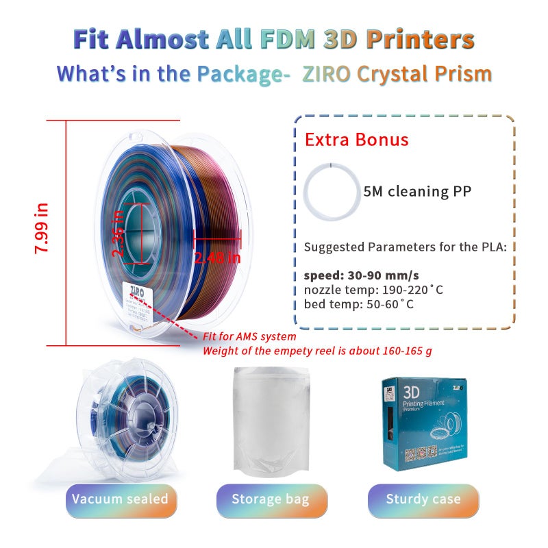 ZIRO Fast Color Changing PLA, Transluent Multicolor Filament 1.75mm, 3D Printing Material, 1kg Spool, Dimensional Accuracy +/-0.03mm, Fit Most 3D Printers, Crystal Prism - Image 5