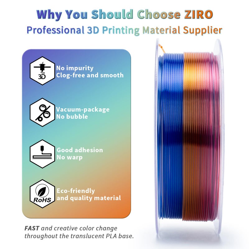 ZIRO Fast Color Changing PLA, Transluent Multicolor Filament 1.75mm, 3D Printing Material, 1kg Spool, Dimensional Accuracy +/-0.03mm, Fit Most 3D Printers, Crystal Prism - Image 3
