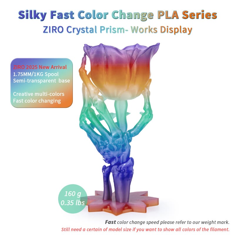 ZIRO Fast Color Changing PLA, Transluent Multicolor Filament 1.75mm, 3D Printing Material, 1kg Spool, Dimensional Accuracy +/-0.03mm, Fit Most 3D Printers, Crystal Prism - Image 2
