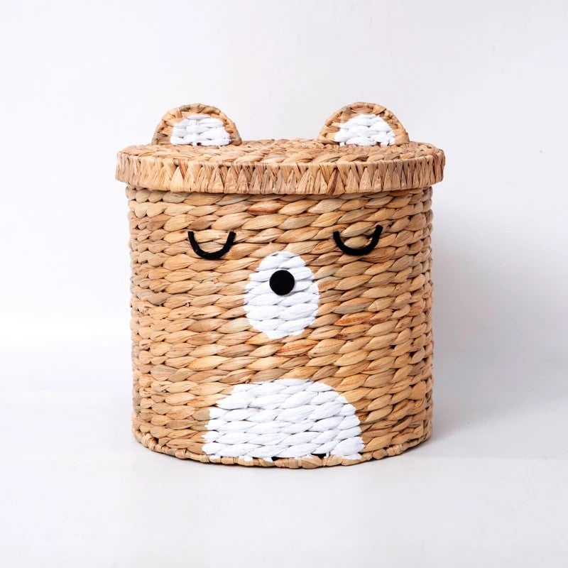 Y&D Modern Eco-Friendly Large Water Hyacinth Laundry Basket with Adorable Animal Ears - Natural Woven Hamper for Laundry Room Storage - Image 1