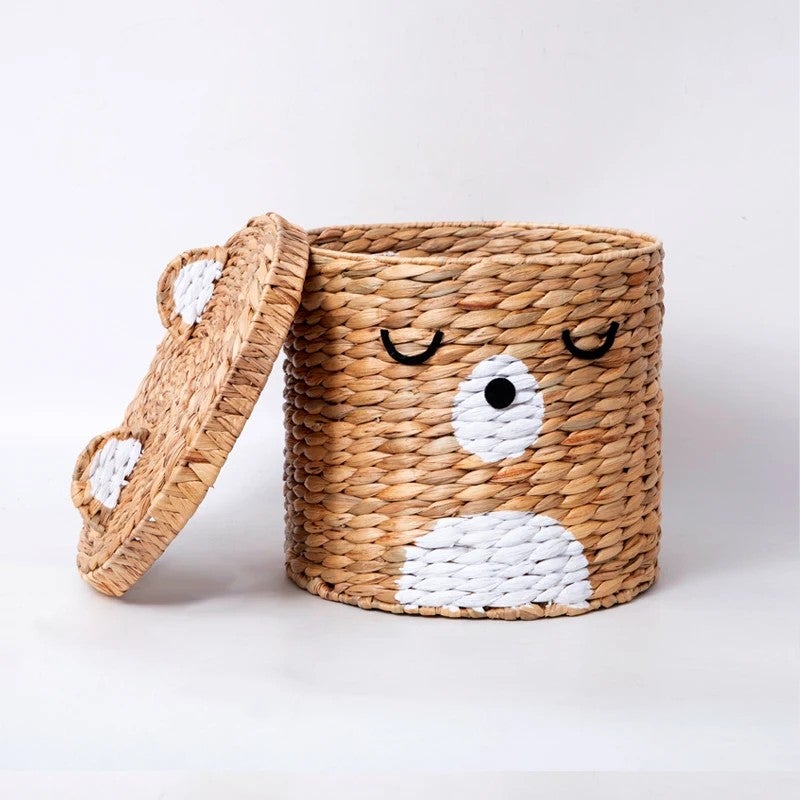 Y&D Modern Eco-Friendly Large Water Hyacinth Laundry Basket with Adorable Animal Ears - Natural Woven Hamper for Laundry Room Storage - Image 4