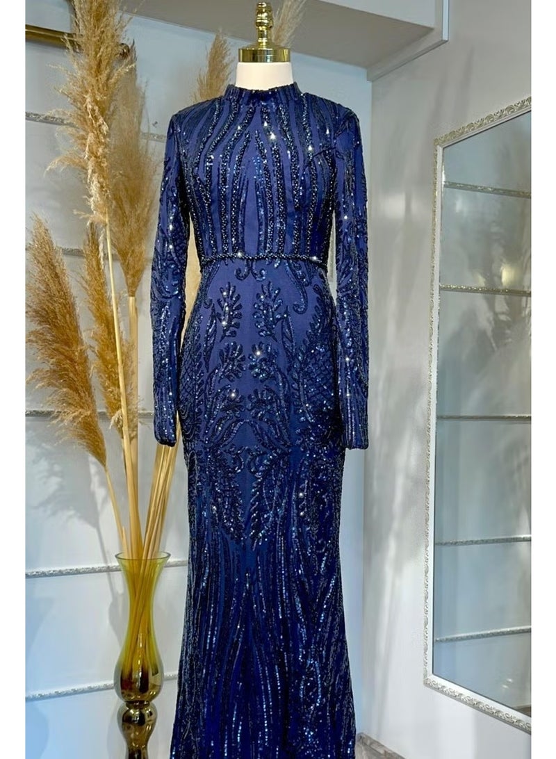 Esilanur Ebru Hijab Evening Dress Navy Blue - Image 1