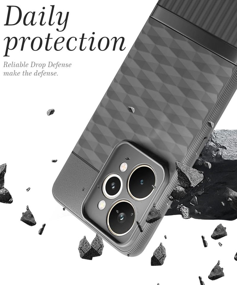 WOW IMAGINE Back Cover for Realme 15 Pro 5G with Hexa Cube Design | Ultra Slim Soft Rubberised Case | Inner Velvet Fabric | Matte Silicone Flexible Mobile Case | Camera Protection - Grey - Image 3
