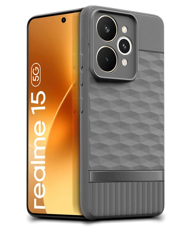 WOW IMAGINE Back Cover for Realme 15 Pro 5G with Hexa Cube Design | Ultra Slim Soft Rubberised Case | Inner Velvet Fabric | Matte Silicone Flexible Mobile Case | Camera Protection - Grey - Image 2