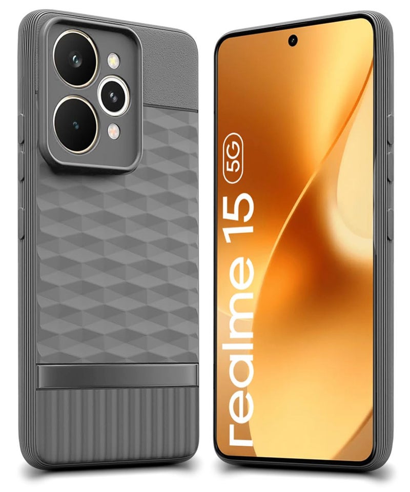 WOW IMAGINE Back Cover for Realme 15 Pro 5G with Hexa Cube Design | Ultra Slim Soft Rubberised Case | Inner Velvet Fabric | Matte Silicone Flexible Mobile Case | Camera Protection - Grey - Image 1