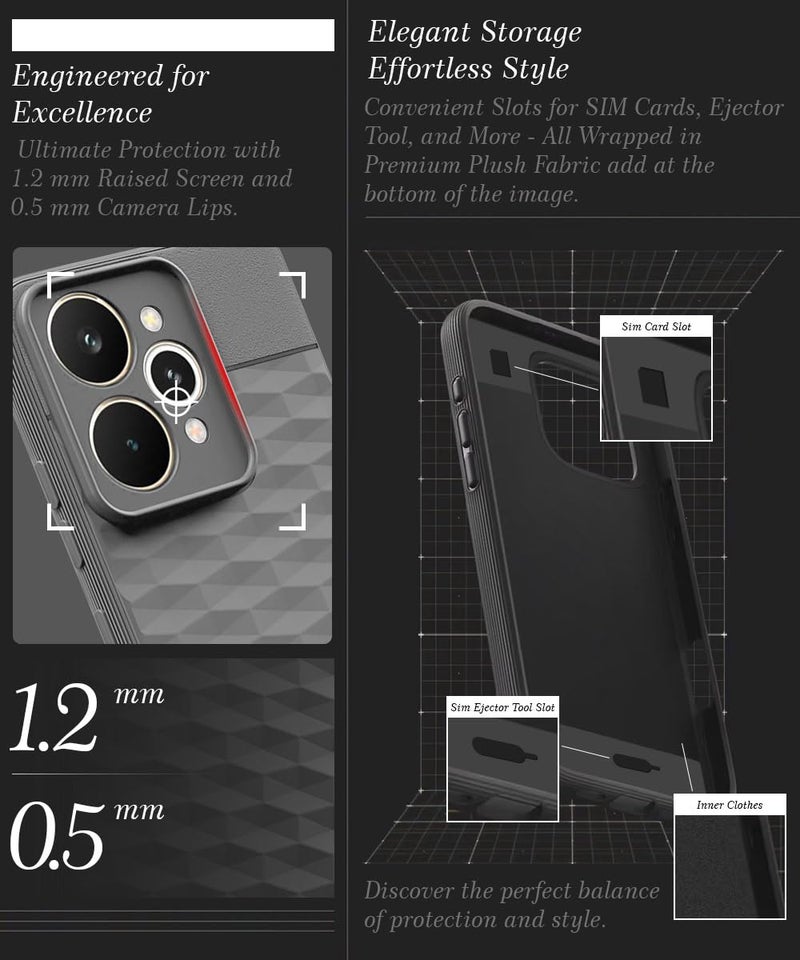 WOW IMAGINE Back Cover for Realme 15 Pro 5G with Hexa Cube Design | Ultra Slim Soft Rubberised Case | Inner Velvet Fabric | Matte Silicone Flexible Mobile Case | Camera Protection - Grey - Image 4