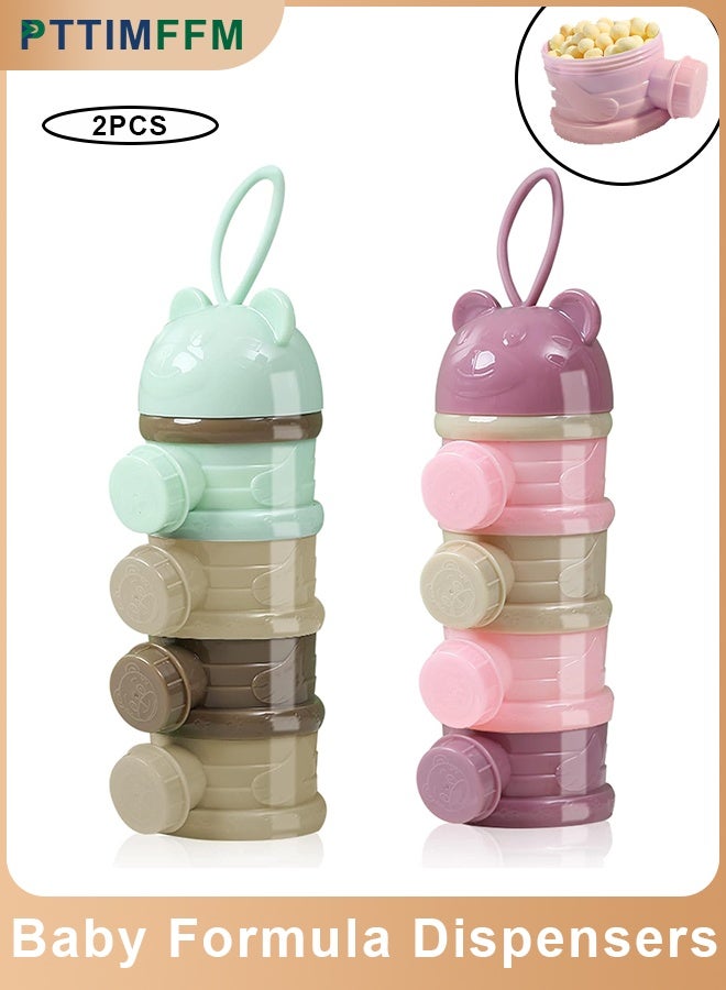 PTTIMFFM 2 Pack 4 Tier Baby Formula Dispensers, Portable Stackable Milk Powder & Snack Storage Containers, BPA Free Travel Food Organizers for Infants & Toddlers - Image 1