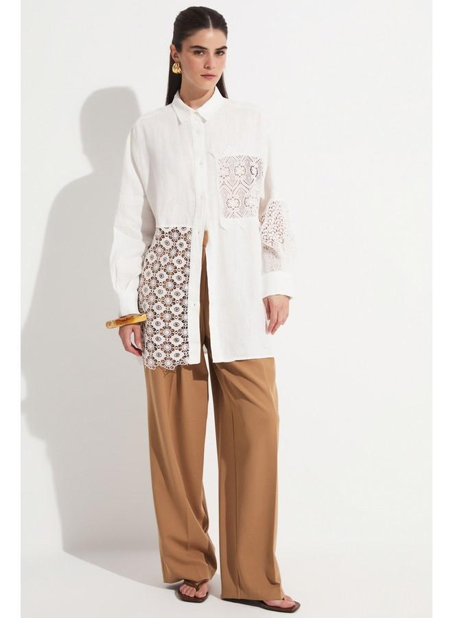 جون قميص كتان أبيض حصري بتفاصيل جيبير من يونيو - Image 2