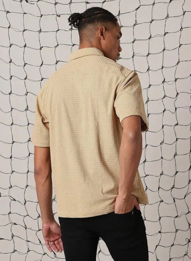 Hubberholme Oversized Spread Collar Solid Pattern Half Sleeve Button Closure Shirt for Men, Casual Comfort