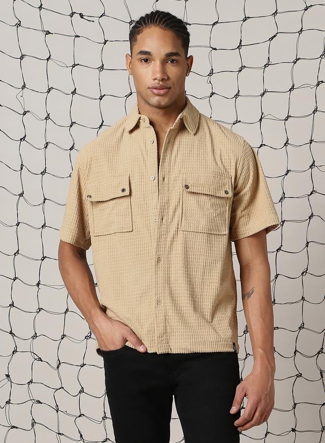 Hubberholme Oversized Spread Collar Solid Pattern Half Sleeve Button Closure Shirt for Men, Casual Comfort - Image 1