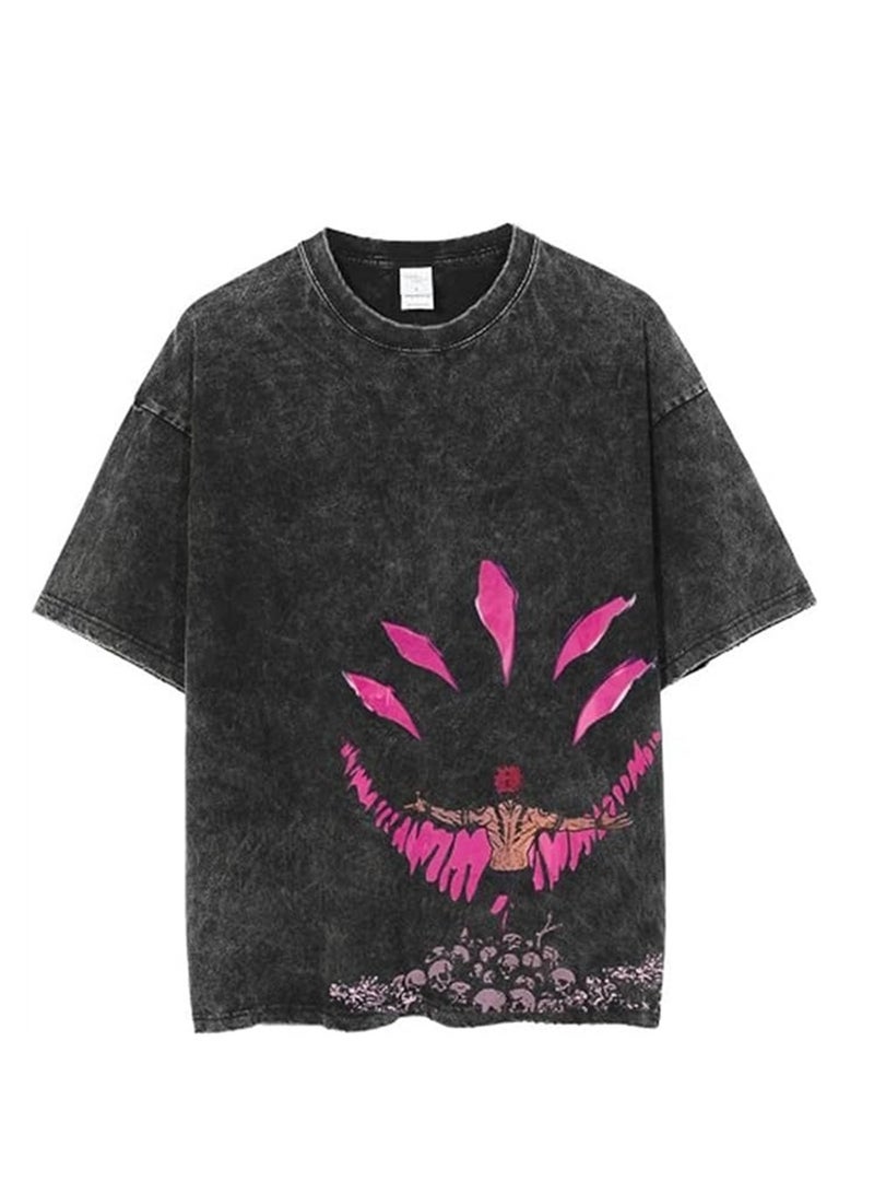 Washed retro T-shirt street hip hop anime Jujutsu Kaisen casual cotton summer short sleeves - Image 1