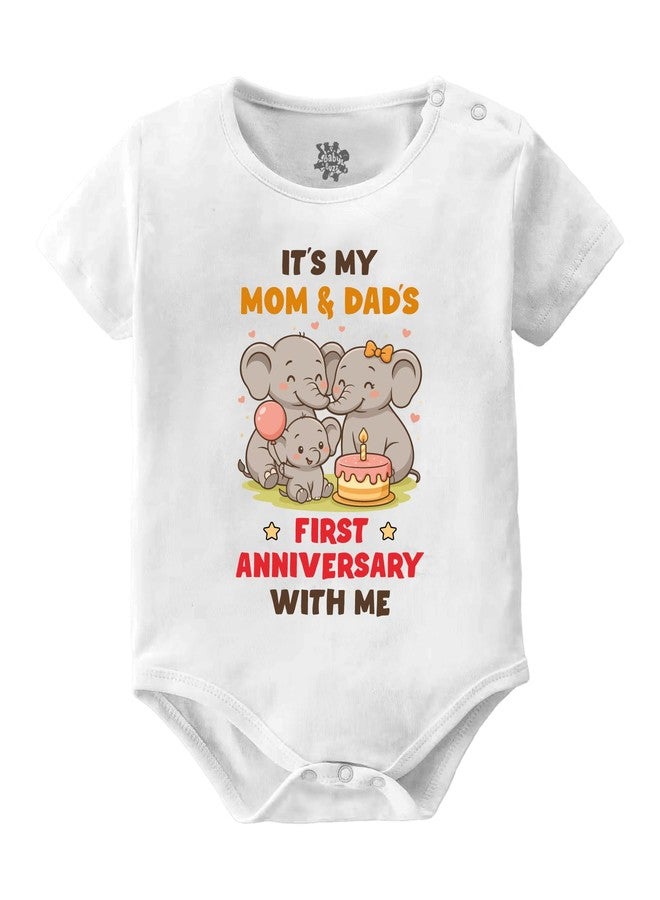 Baby Buzz First Anniversary Theme Dress It's My Mom & Dad's first Anniversary With Me Newborn Baby Clothes for Boy Girl 100% Cotton Bodysuit 0-3 Months - Image 1