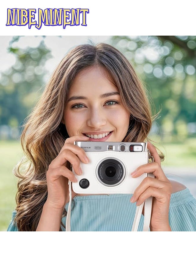 NIBEMINENT Case for Fuji Mini EVO Camera Compatible Camera with Adjustable Shoulder Strap in White Lychee Texture Horizontal Style - Image 2