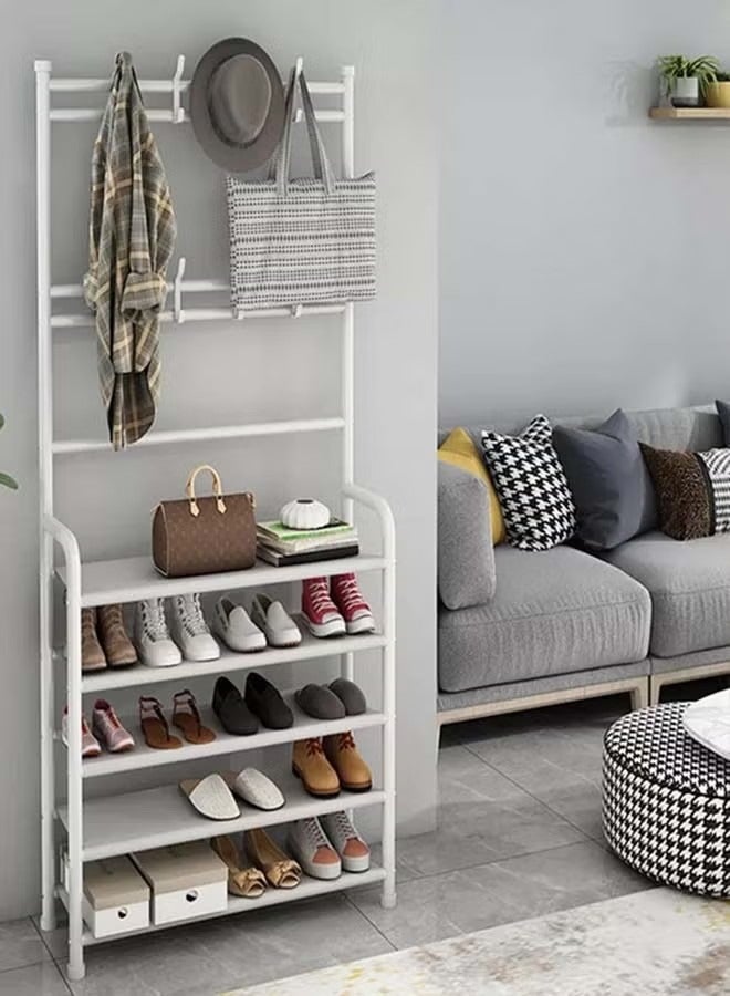 Beauenty 5-Tier Stainless Steel Coat And Shoes Rack For Home White 80x26x170cm - Image 1