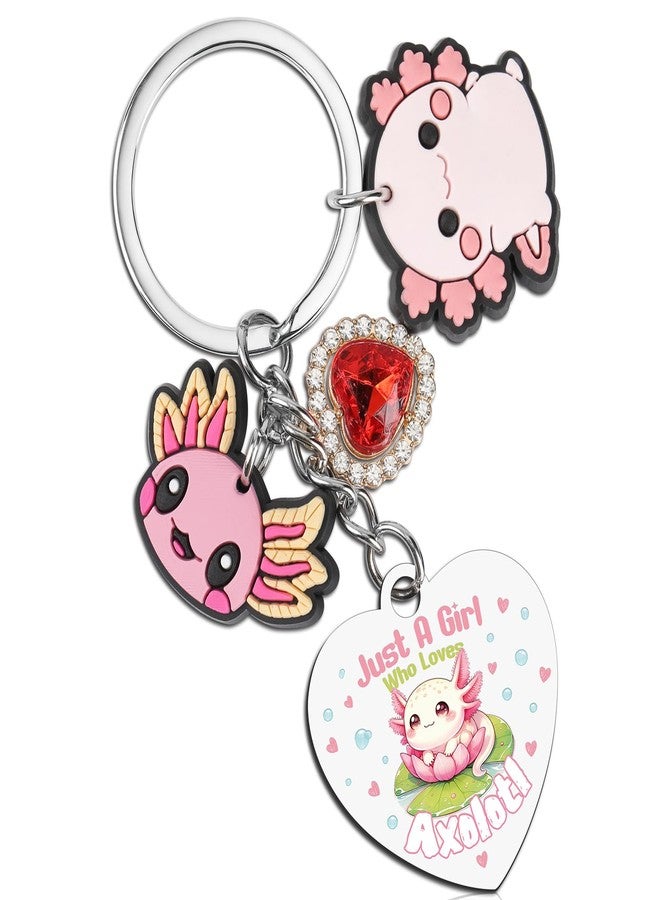 INCOK Pink Axolotl Gift keychain - Just a Girl who Loves Axolotl Key Chain Cute Animal Cartoon keyring Birthday Festival Thank You Appreciation Week Graduation Gifts for Women - Image 1