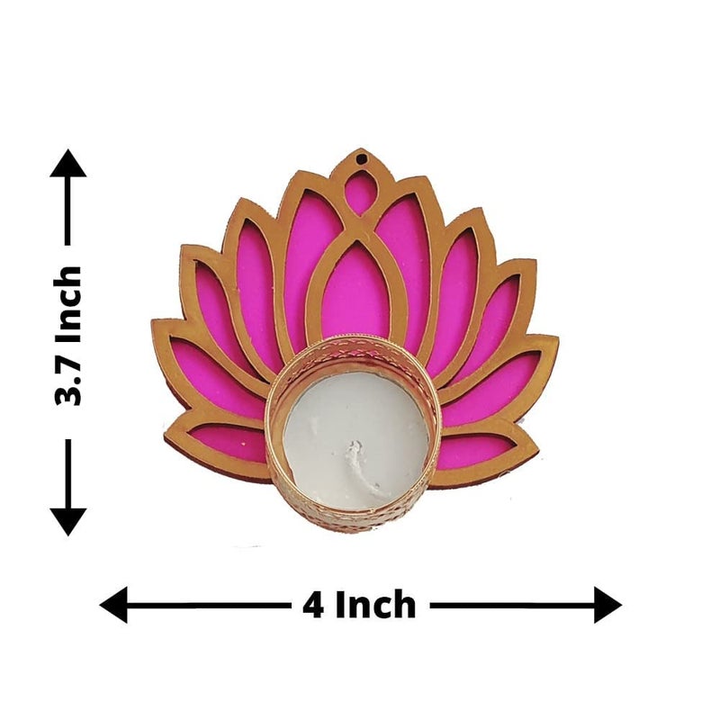 MYGIFTYSHOP MyGiftyShop Decorative Pink Lotus MDF Diya Rangoli with Flower Diya Set of 9 Tea Light Candles for Diwali Dipawali Decoration New Year Christmas House Warming Dusshera Laxmi Puja - Image 4
