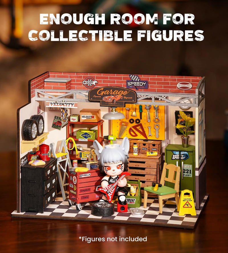 Rowood Miniature House Kit,DIY Miniature Dollhouse Craft Kits for Adults,Mini House Kits with LED,Birthday for Kids Ages 14+(Garage Workshop) - Image 2