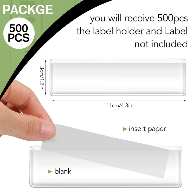 Epakh Label Holders Adhesive Shelf Tag 1.2 x 4.3 Inch Clear Shelf Tag Index Card Pockets Plastic Drawers File Cabinet Storage Bins Label Holder for Supermarket Bookshelf Mailbox Business Kitchen (500 Pack) - Image 2