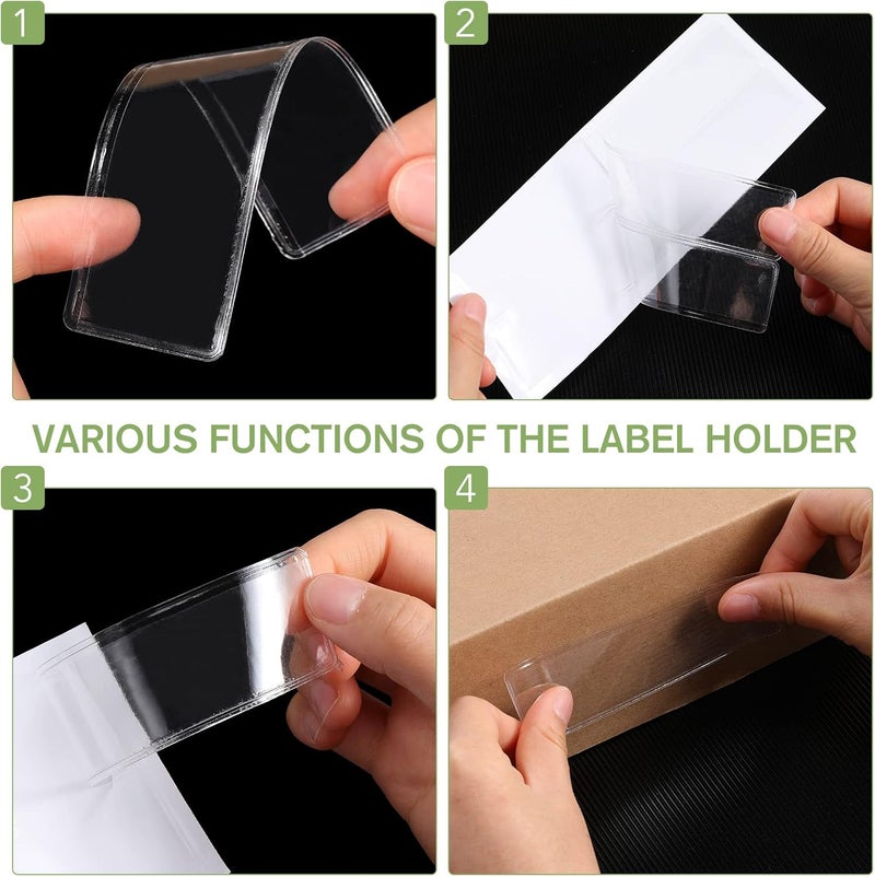 Epakh Label Holders Adhesive Shelf Tag 1.2 x 4.3 Inch Clear Shelf Tag Index Card Pockets Plastic Drawers File Cabinet Storage Bins Label Holder for Supermarket Bookshelf Mailbox Business Kitchen (500 Pack) - Image 5