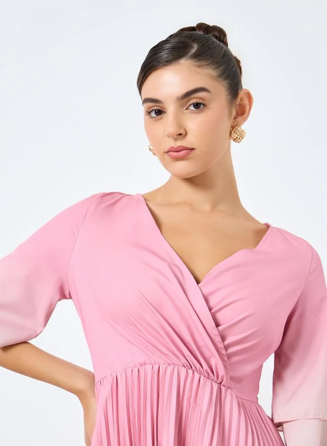 Styli pink gradient Styli Amber Print Pleated A-Line Midi Dress for Women | Best Price UAE