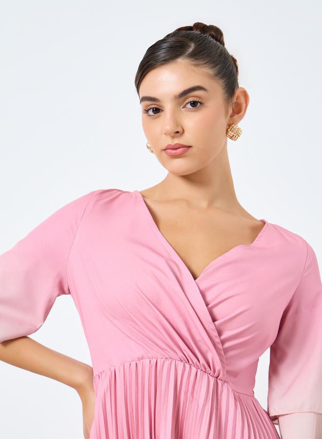 ستايلي فستان ميدي بطبعة أمبر وتفاصيل كسرات - Image 4