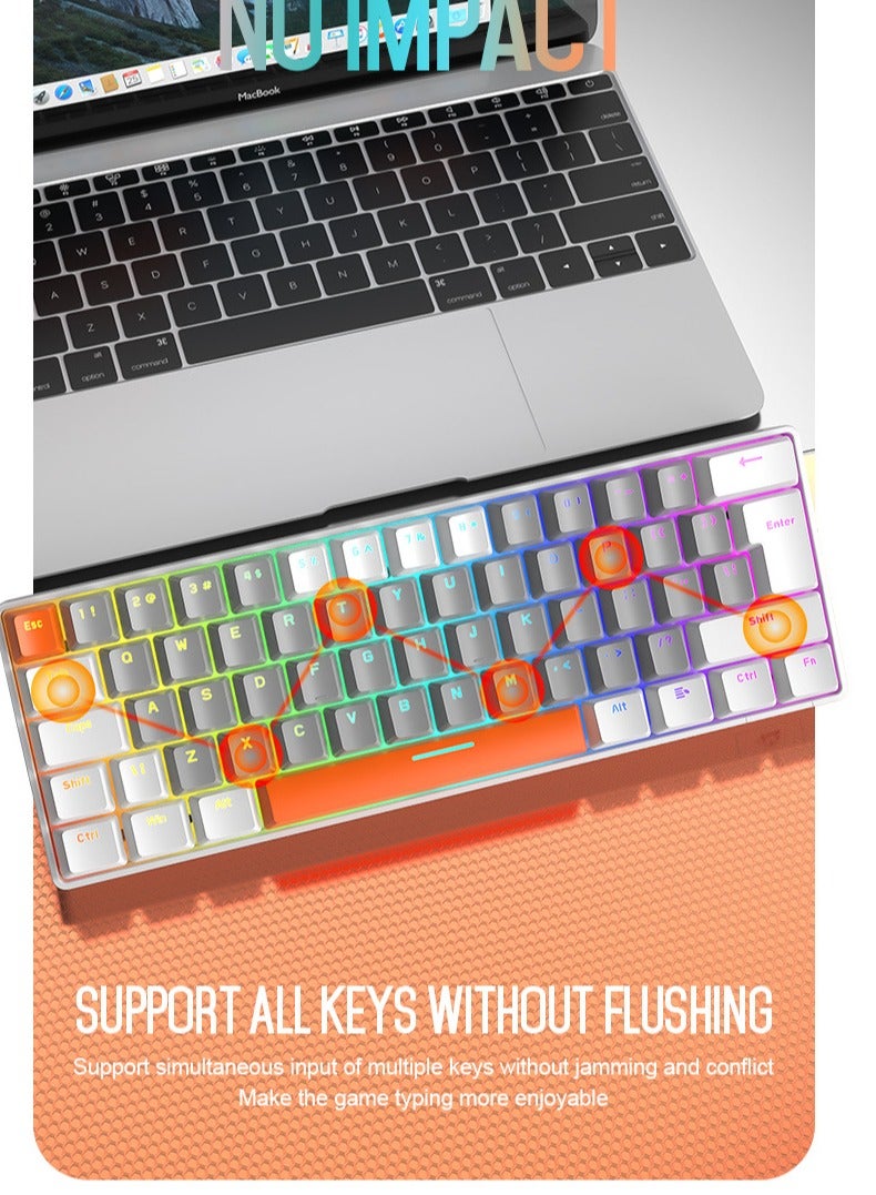 62 Keys Colorful Lights Switch Mechanical Gaming Keyboard 75% Mini Wired Waterproof Backlit Silent White RGB Color Suitable for PC/Ps4/Xbox Gamers  - Image 5